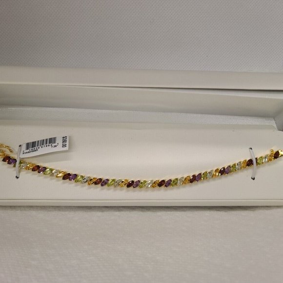 18k Gold Multi Gemstone Marquise Tennis Bracelet, 7.25 in. - $350 - Picture 1 of 9